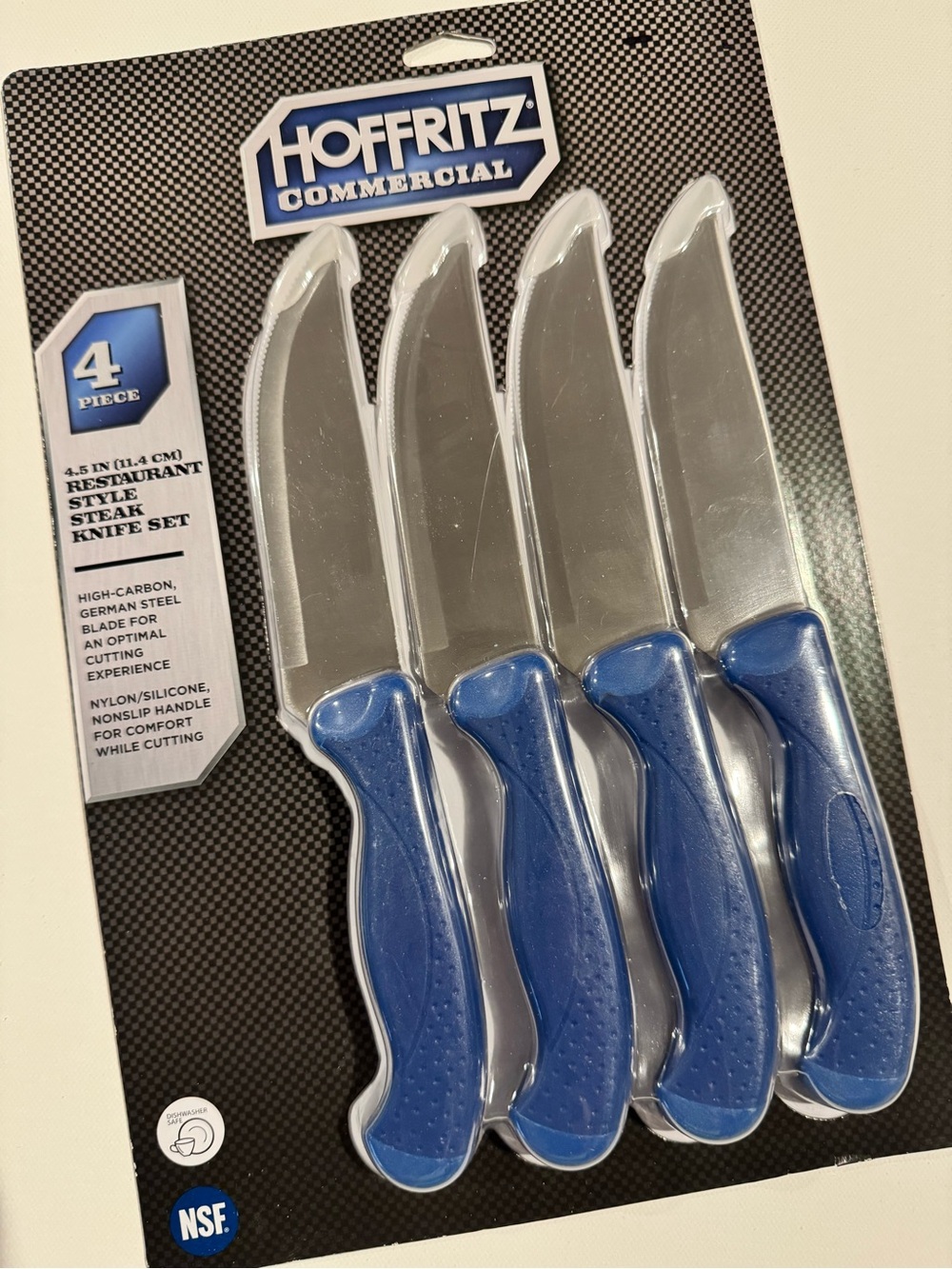 Hoffritz Commercial High Carbon Steel 4 Piece Blue Steak Knife Set - NEW in Pkg